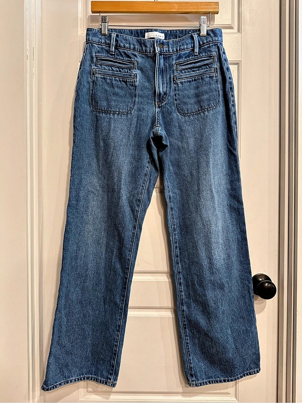 LOFT Women’s Size 2 Wide Leg Jeans Medium Wash Patch Pocket High Rise Denim
